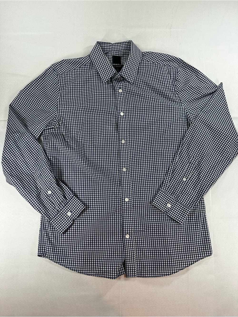H&M Slim Fit Navy Gingham Button Down Shirt Size L